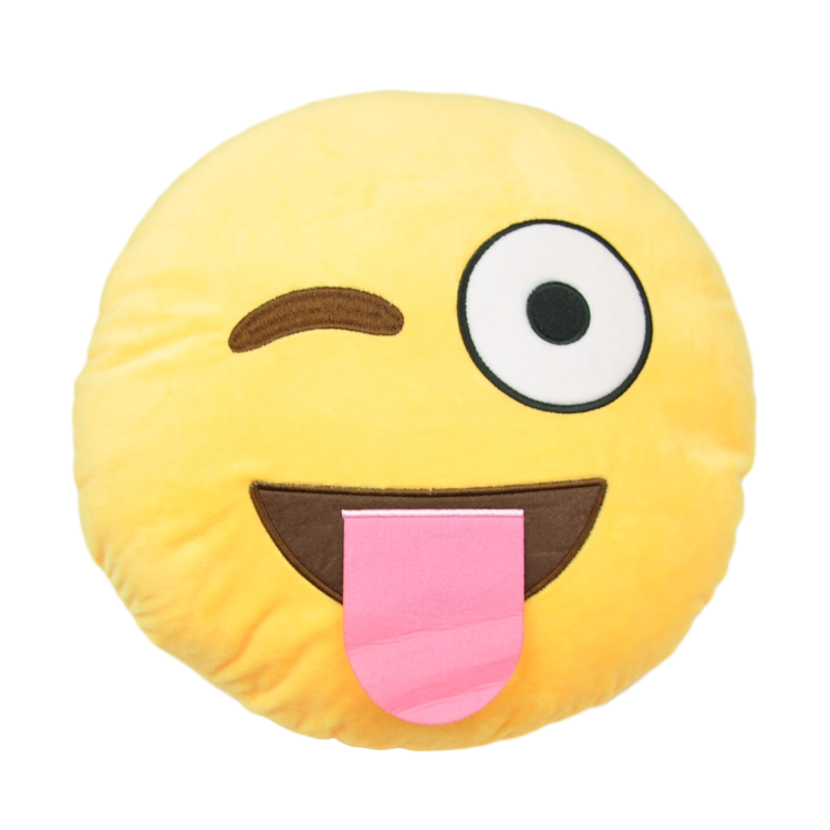 Emojikudde som blinkar med tungan ute